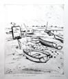 JEFF CLARKE R.E., Born Brighton 1935. In the Mud, Brancaster. Original drypoint, 2019. This print is for sale, priced £280