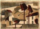 EDITH LAWRENCE, Walton on Thames 1890 – 1973 Salisbury. Houses under the Hill. Original colour linocut, c1929-30. This print is for sale, priced £7500