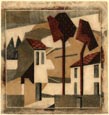 EDITH LAWRENCE, Walton on Thames 1890 – 1973 Salisbury. Houses under the Hill. Original colour linocut, c1929-30. This print is for sale, priced £7500