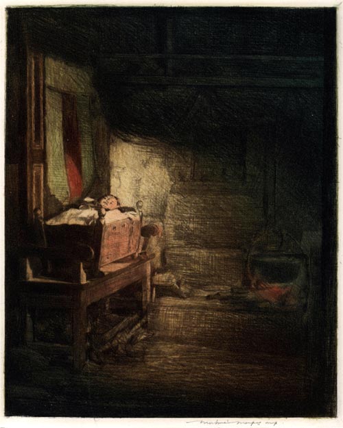 MORTIMER MENPES, Port Adelaide, Australia 1855 – 1938 Pangbourne. Breton Interior, Pont Aven. Etching, 1915-16. This print is for sale, priced £450