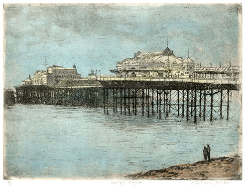 MICHAEL BLAKER R.E., Hove 1928 – 2018 Ramsgate. West Pier Brighton. Original etching, c1972. 