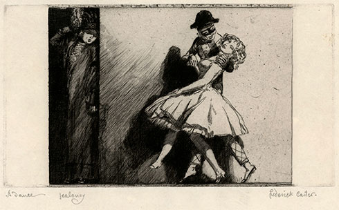 FREDERICK CARTER A. R.E., Bradford 1883 – 1967. A Dance - Jealousy. Original etching, c1910-11. This print is for sale.
