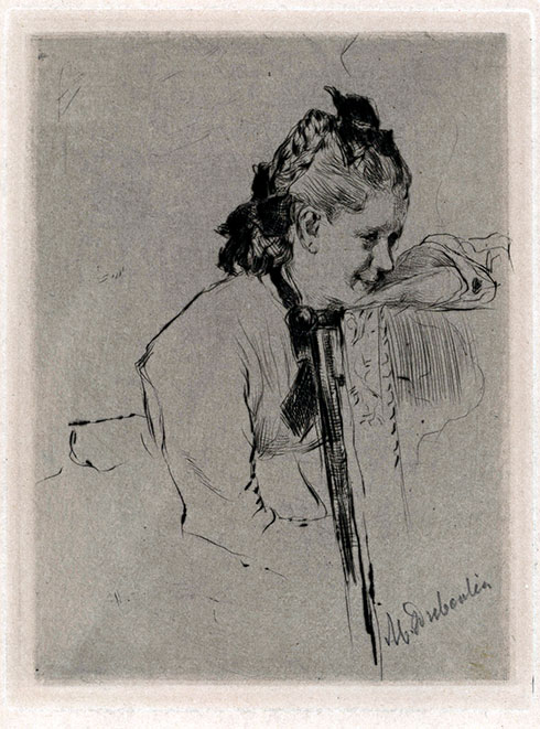 MARCEL DESBOUTIN, Cérilly 1823 – 1902 Nice. Femme au Métier. Original drypoint, c1889. This print is for sale.
