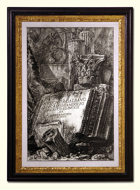 GIOVANNI BATTISTA PIRANESI, Mozzano di Mestre, Venice 1720 – 1778 Rome. Title to ANTICHITÀ D’ALBANO E DI CASTEL GANDOLFO DESCRITTE ED INCISE DA GIOVAMBATISTA PIRANESI. Original etching, 1764.