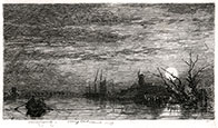 THOMAS CRESWICK R.A. Sheffield 1811 – 1869 Bayswater, London. Moonlight, Etching, 1839. This print is for sale.