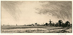 EVELEEN BUCKTON A.R.E., Weycombe, Haslemere 1872 – 1962 Hampstead. Holland – Landscape. Original etching. This print is for sale.