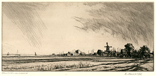 EVELEEN BUCKTON A.R.E., Weycombe, Haslemere 1872 – 1962 Hampstead. Holland – Landscape. Original etching. This print is for sale.