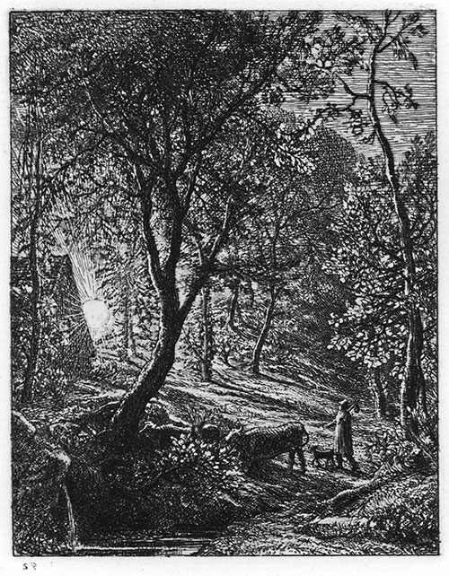 SAMUEL PALMER, Newington, south London 1805 – 1881 Redhill, near Reigate, Surrey. The Herdsman’s Cottage, Etching, 1850. 