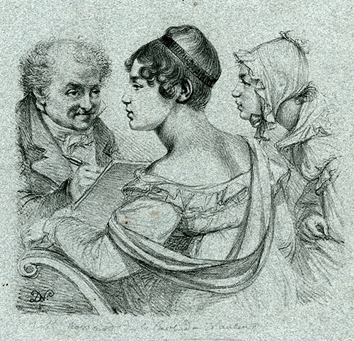 Baron DOMINIQUE VIVANT DENON, Chalon-sur-Saône 1747 – 1825 Paris. Denon et deux femmes. Original lithograph, c1816-17.
