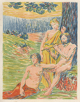 HYPPOLYTE PETITJEAN, Maçon 1854 – 1929 Paris. Arcadian Composition. Original five-colour lithograph, 1898.
