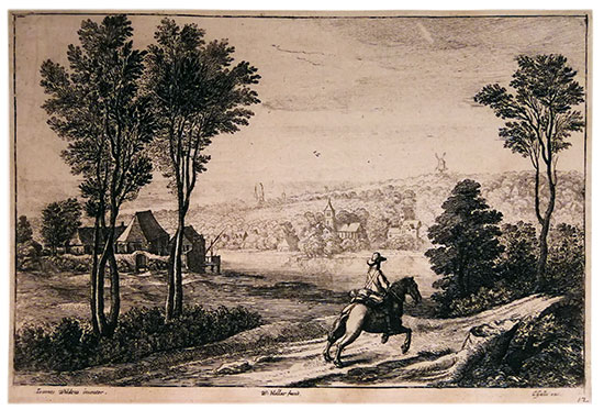 WENCESLAUS HOLLAR, Prague 1607 – 1677 London. The Horseman. Original etching after Jan Wildens, 1650.