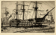 GERALD MAURICE BURN, London 1859 – 1945 Amberley. HMS Victory. Original etching. 