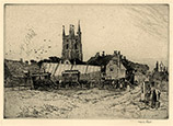 FRANK SHORT R.A., P.R.E., Wollaston, Worcs. 1857 – 1945 Ditchling. Strolling Players, Lydd. Original etching, 1907. 