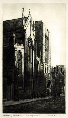 ALFRED RICHARD BLUNDELL, Bury St Edmunds 1883 – 1968 West Suffolk Hospital. The Cathedral of S. James, Bury St Edmunds.  Original etching, 1925.