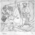 PHILIP OSWALD JENNINGS R.E., Chiswick 1921 – 1983 Whitchurch, Glamorgan. Figures at a Bus Stop. Original etching, 1939. This print is for sale, priced £135