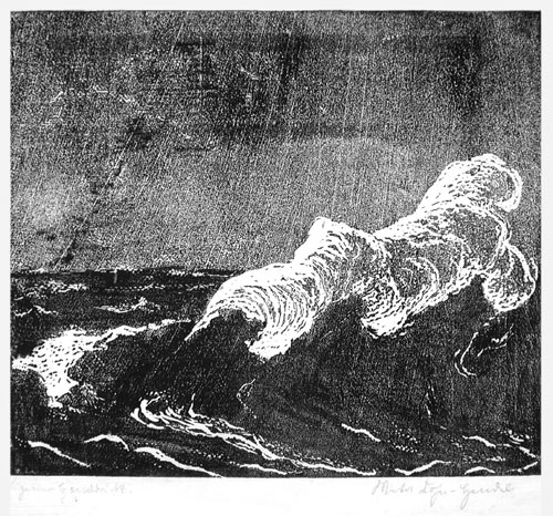 German School – Marten Lojn-Gaure, A big Wave. This original hand-printed relief print is for sale: £450