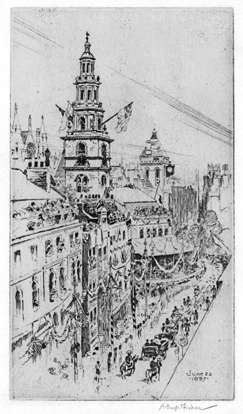 ALFRED HUGH FISHER A.R.E., London 1867 – 1945 London. London - The Strand - June 22, 1897. This Original etching, 1897, is for sale, priced £150