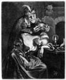 JAN VAN DER BRUGGEN, Brussels c1649 – 1690 Paris. A drunken nightcap. Mezzotint, c1680’s. This print is for sale, priced £750