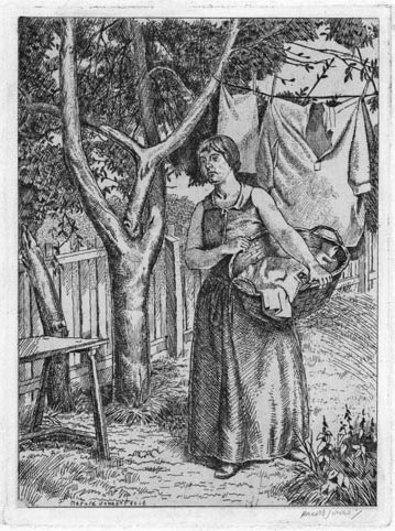 Harold Jones, Washing Day. This original etching is for sale: £150