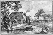 After ABRAHAM BLOEMAERT, Gorinchem c1566–1651 Utrecht, and BOETIUS ADAMS BOLSWERT, Bolsward 1580–1633 Antwerp. Landscape with two Figures by a Pond. Etching.