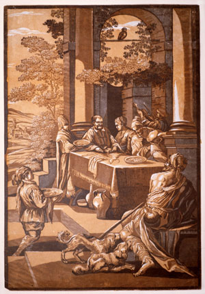 John Baptist Jackson (1701–1780): Dives and Lazarus. Chiaroscuro woodcut, 1743. (562 x 383 mm)