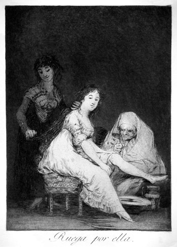 Francisco Goya (1746–1828): Ruega por ella (She prays for her). Etching and aquatint, 1799. Plate 31 of the ‘Caprichos’. (205 x 151 mm)