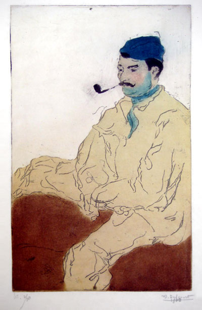 Maurice Delcourt (1877–1917): La Pause (The Rest). Colour aquatint, from two plates, 1900. (243 x 154 mm)