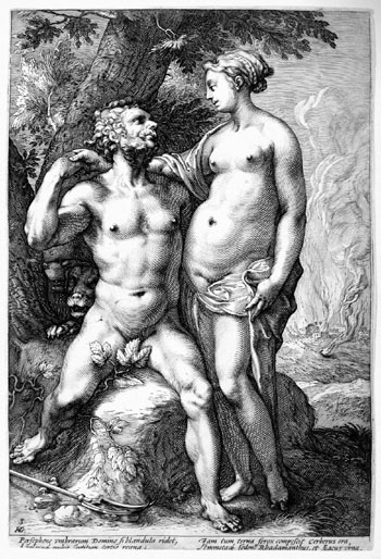 Jan Saenredam (1565–1607): Pluto and Proserpine. Engraving, plate 3 of a series of three (Gods with their Wives) after Hendrick Goltzius. (321 x 219 mm)