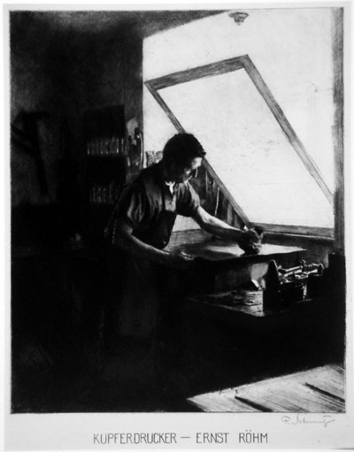 Ferdinand Schmutzer (1870–1928): Portrait of the Copper Plate Printer Ernst Röhm. Colour etching & drypoint, 1914 (365 x 283 mm)