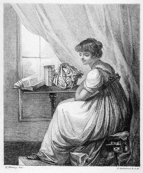 Franceso Bartolozzi (1727–1815): Young Woman by a Window. Stipple engraving with etching, 1804 , after George Chinnery. (220 x 200 mm)