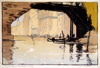 D N Morgan (exhibiting 1918–1936): The Bridge, Srinagar. Colour lithograph. (202 x 308 mm)