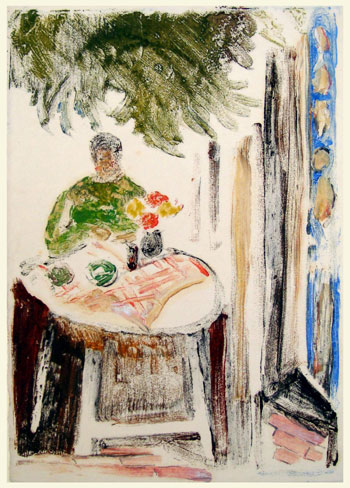 Caroline Lucas (c1880–1967): Figure at a Table. Colour monotype, c1940. (300 x 205 mm)