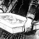 Detail of the lithographic stone from Gavarni's "L’Atelier du Lithographe"