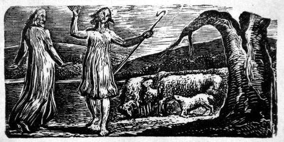 William Blake (1757–1827): Colinet departs in Sorrow. Wood engraving, 1821, for Thornton’s “Pastorals of Virgil”.