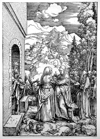 Albrecht Dürer (1471–1528): The Visitation. Woodcut c1503. A later impression. (300x 213 mm)